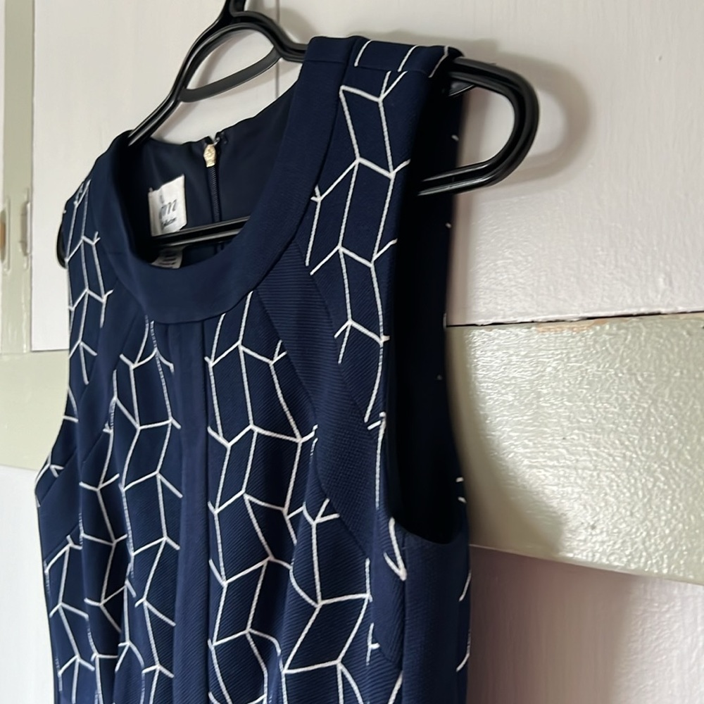 DM Collection Navy Blue Bodycon Midi Dress Crew Neck Back Zip - Size 4 - Picture 5 of 14
